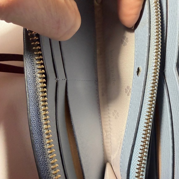 Kate Spade NY Metallic Night Navy Blue Leather Zip Around Continental Wallet - Picture 11 of 13